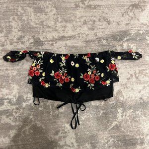 Black Floral Crop Top